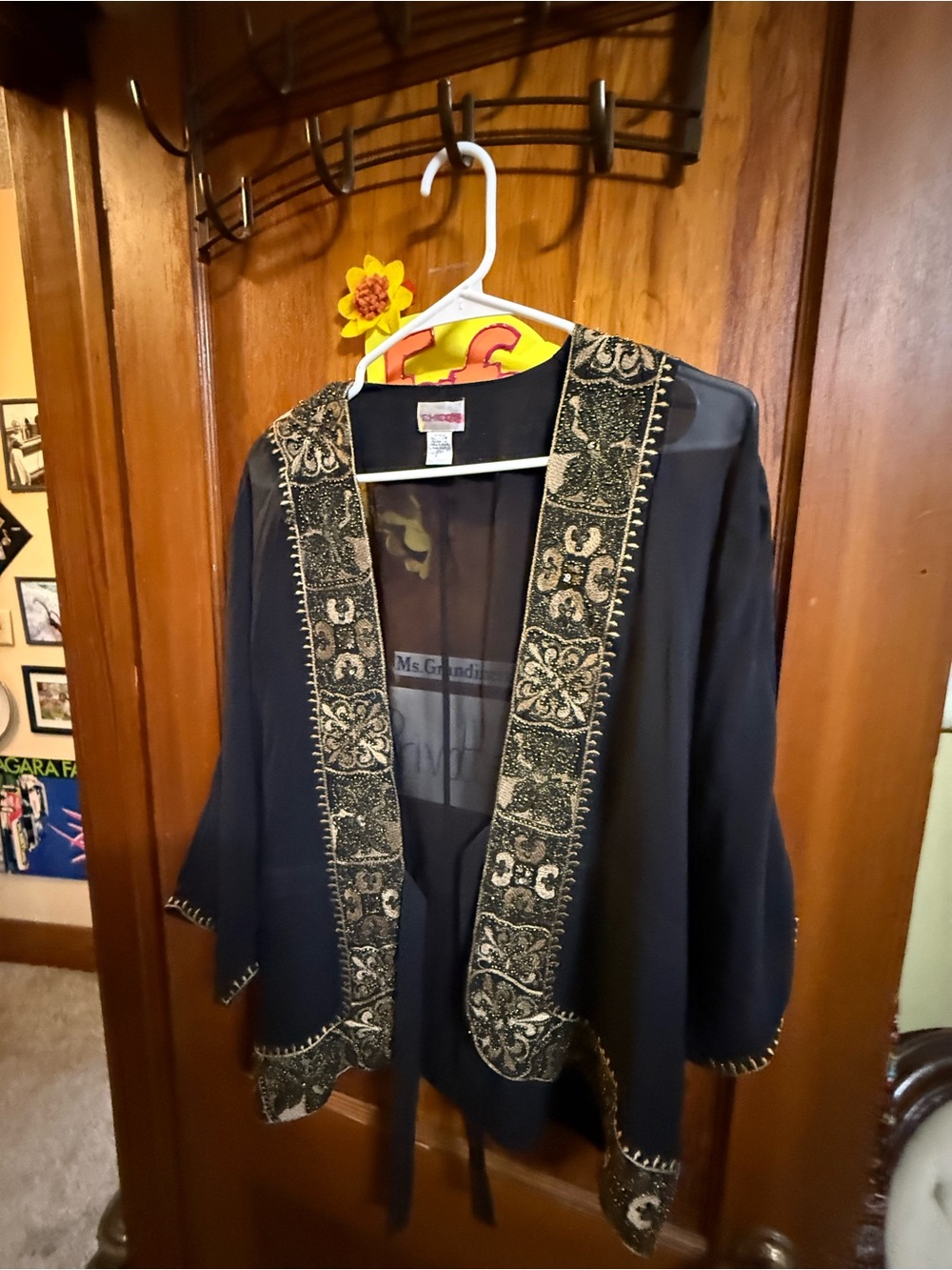 Black Embroidered Open Kimono Jacket